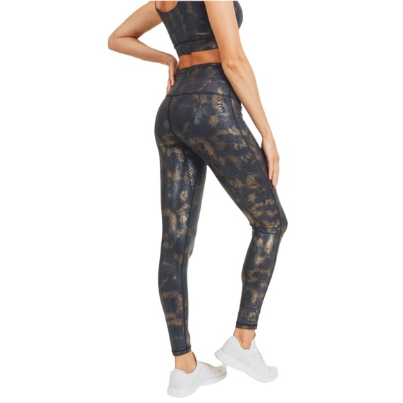 Mono B PETITE Black Gold Snake Foil Print High Waisted Leggings XS - Picture 2 of 6